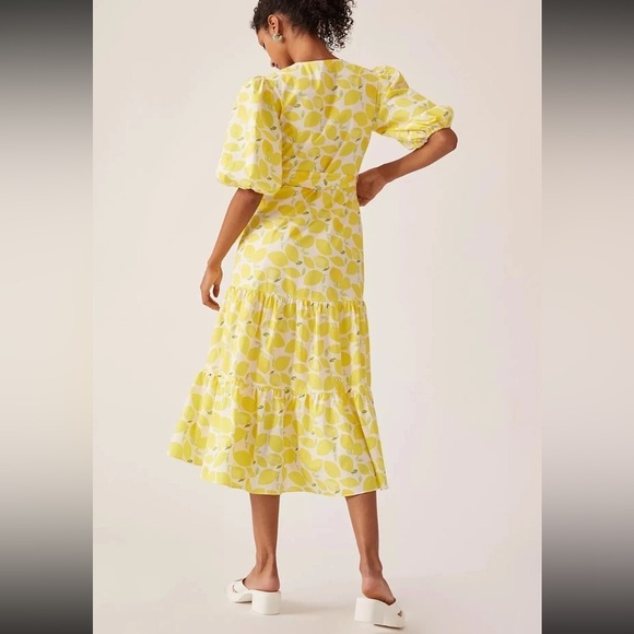 Anthropologie Hutch Lemon print V-Neck Tiered Wrap Midi Dress 37363 - Picture 14 of 16